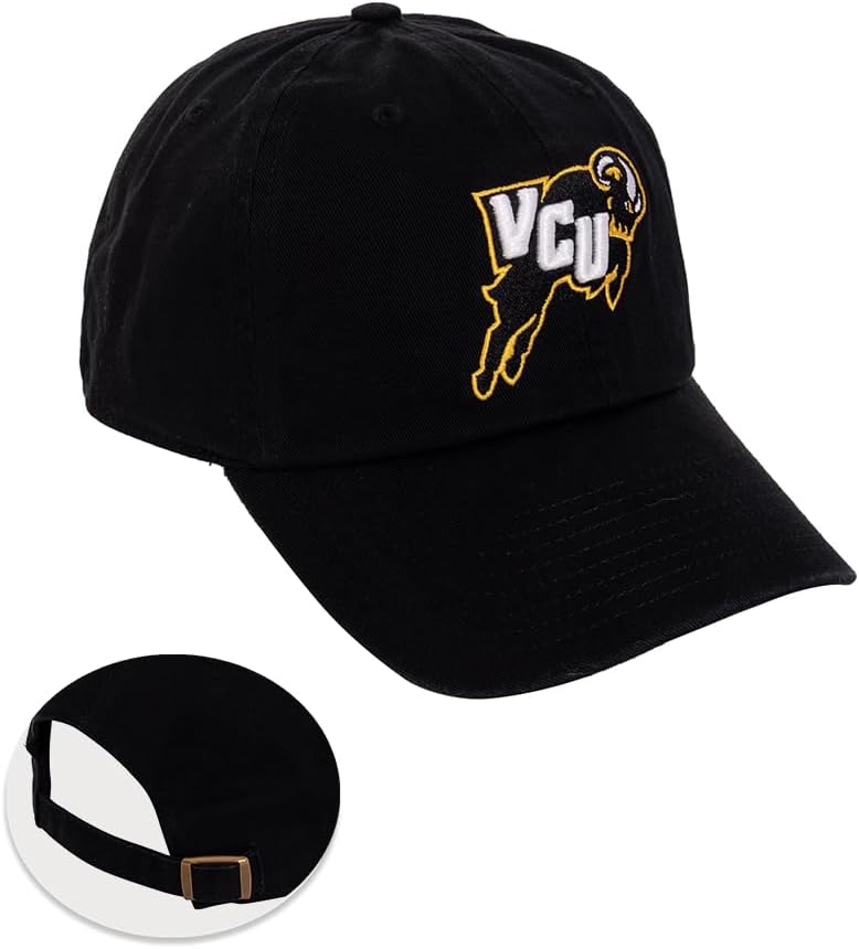 Desert Cactus Virginia Commonwealth University Baseball Hat VCU Rams Brimmed Embroidered Cap Adjustable Cloth Strap Adult (Style A) Black