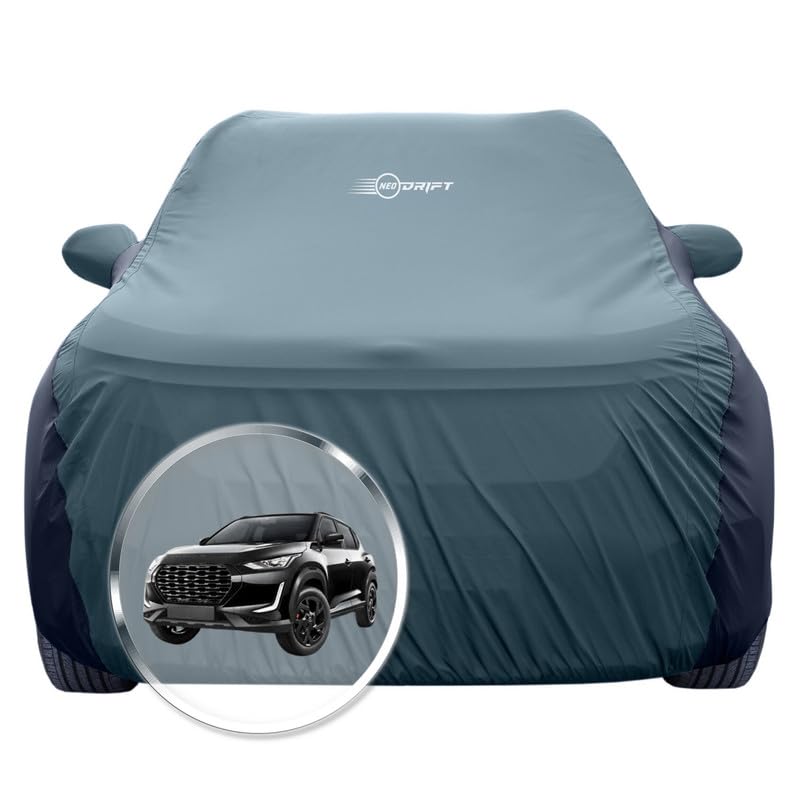 Image of NEODRIFT 'SuperTech' Car Cover for Nissan Magnite (100% Water-Resistant, All Weather Protection, Tailored Fit, Multi-Layered & Breathable Fabric) (Colour: D.Green+Black)