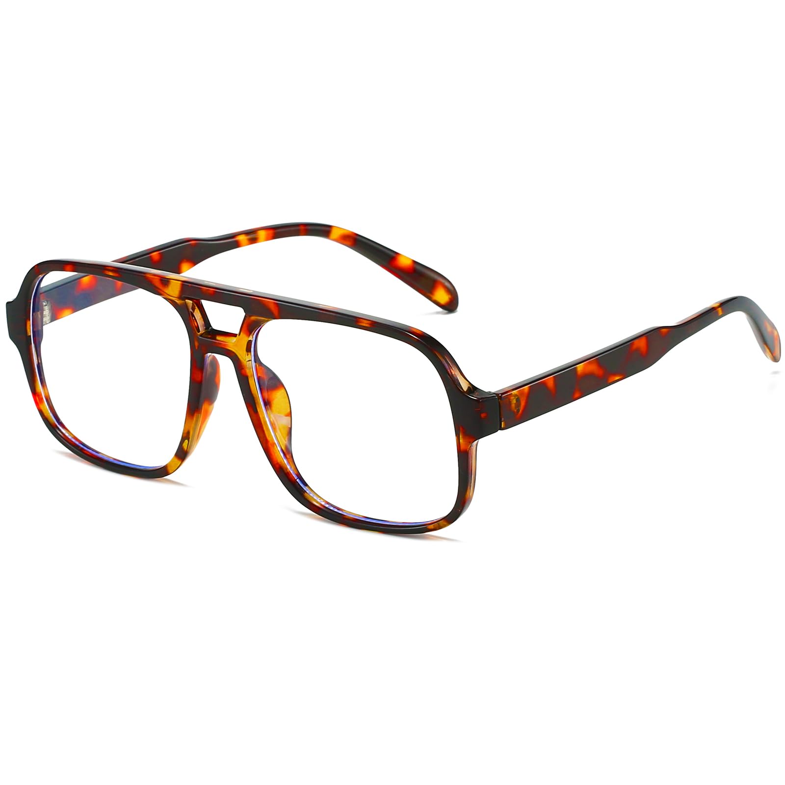Breaksun Oversized Square Aviator Glasses for Women Men Big Frame Retro Blue Light Blocking Glasses Vintage Style (Tortoise/Clear)
