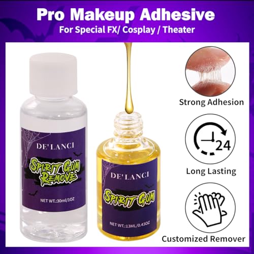 Spirit Gum Adhesive and Remover Kit Makeup Spirit Gum & Remover Combo Kit 13ml Spirit Face Glue+30ml Sfx Makeup Remover for Skin Professional Glue for Halloween Performance, Stage, Cosplay, Special FX - Image 5