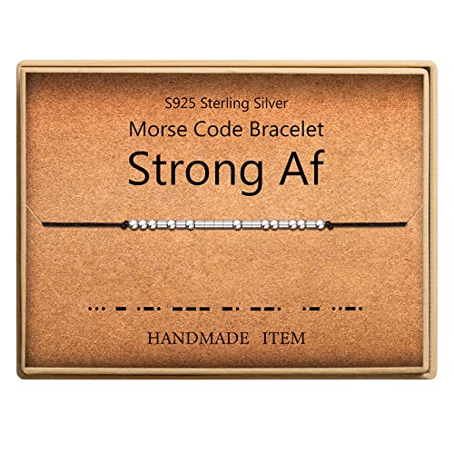 KGBNCIE Morse Code Bracelet for Women Sterling Silver Beads on Silk Cord Secret Message Fuck Friendship Inspirational Encouragement Bracelet Gift for Her