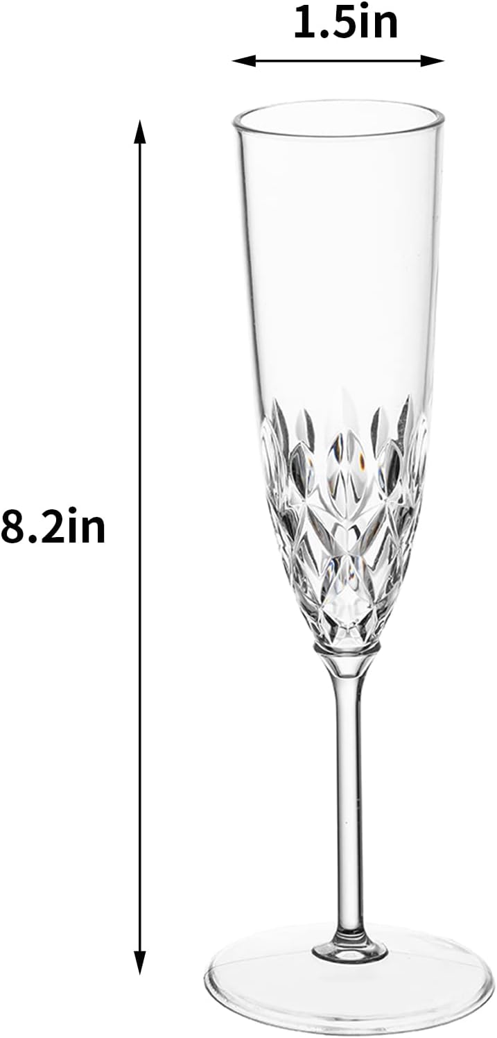 XKXKKE Plastic Champagne Flutes, 8 Pcs Shatterproof Reusable Fancy Crystal Clear Champagne Glasses, 5 oz Acrylic Unbreakable Elegant Party Drinking Cocktail Wine Glasses Wedding Birthday Bar Goblets - Image 6