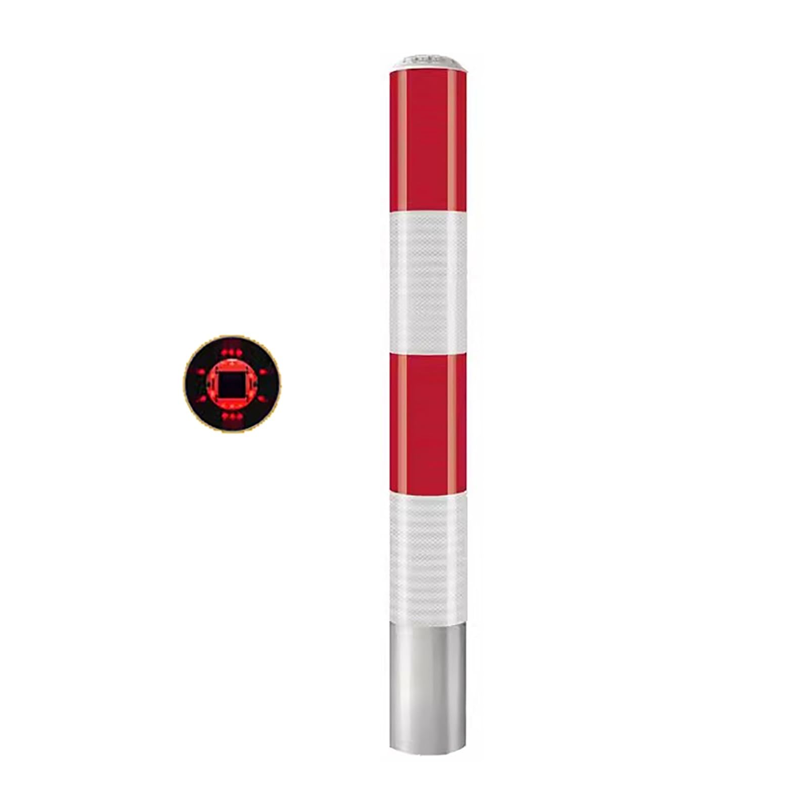 Borne Solaire de stationnement à Installation souterraine, barrière de sécurité en Acier avec LED et Bandes réfléchissantes, borne métallique (Rouge, 100 x 12 cm / 39 x 5 Pouces)