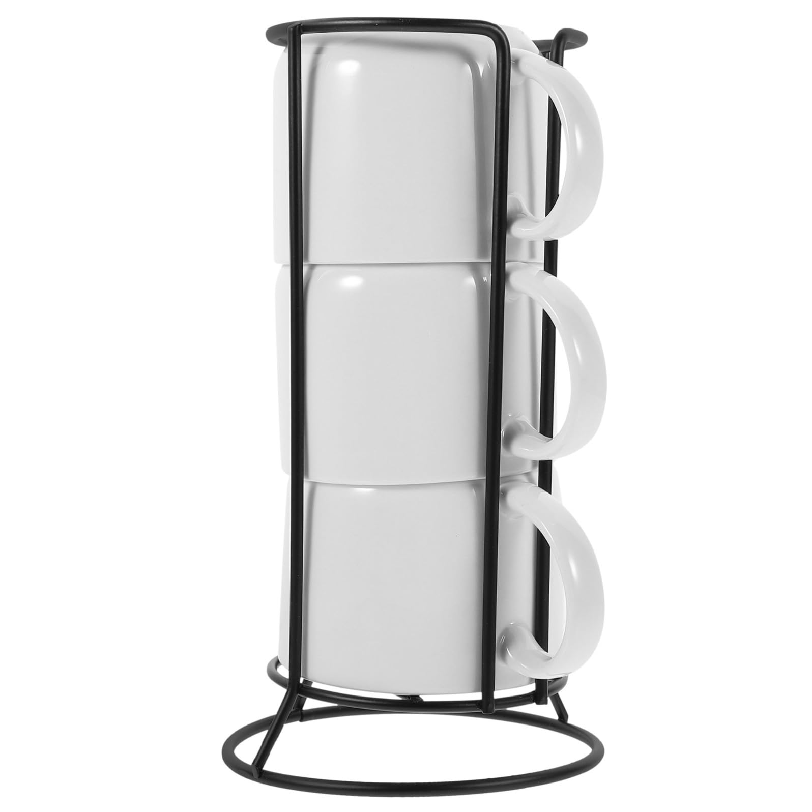 Juego de Taza de Café de Cerámica de Color Claro con Soporte de Hierro para Oficina y Restaurante, Bordes Suaves y Resistente a Grietas, Set de 4 Piezas