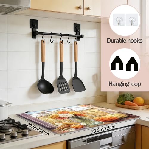 Image of Vintage Flower Vases Pumpkins Stove Top Covers Pad 28 x 20 inches Dish Drying Mat Coffee Bar Mats Kitchen Decor Absorbent Pad Fit Coffee Maker Machine Dish Drying