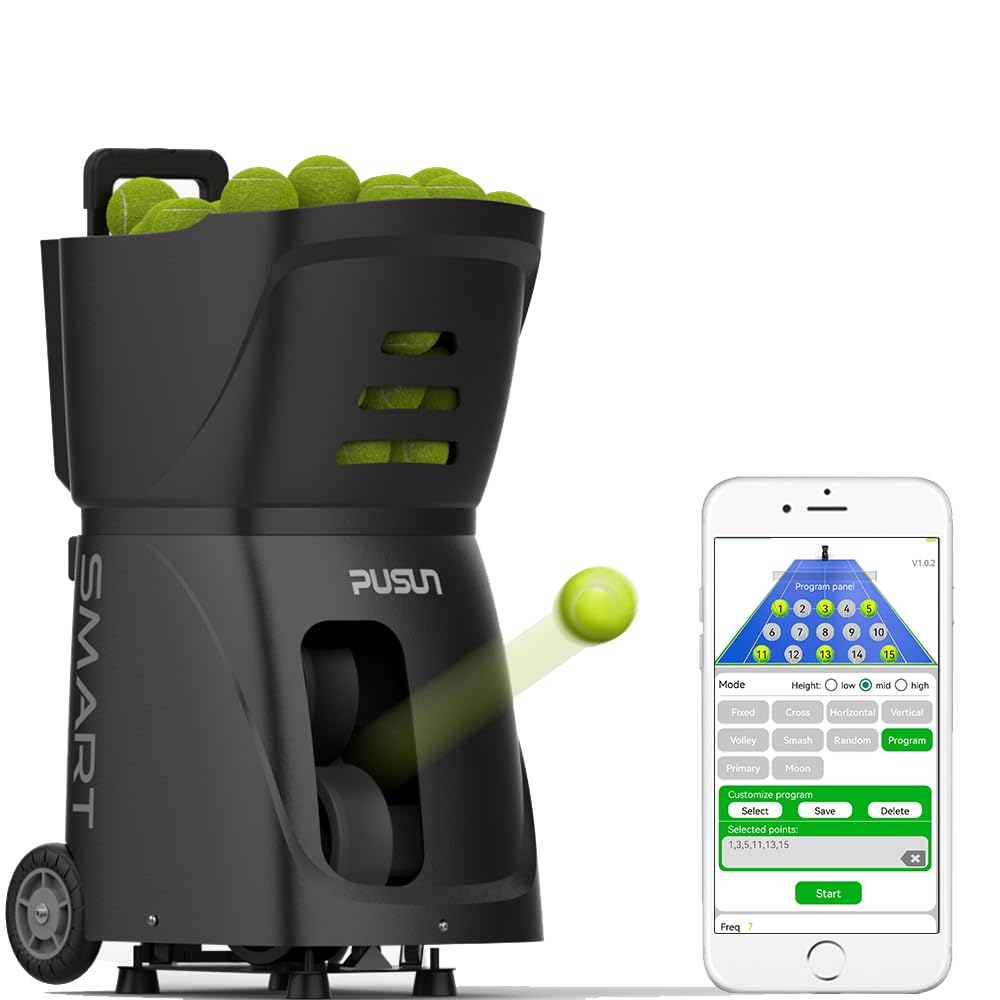 PUSUN PT-Smart Ballmaschine für Tennis & Padel mit APP, 28/20 Punkte, 12 Tennis- & 14 Padel-Modi, Topspin & Backspin ±6, 12–75 MPH, 1,8–8 Sek./Ball, 100+ Bälle, 4–6 Std., for Anfänger & Mittelstufe