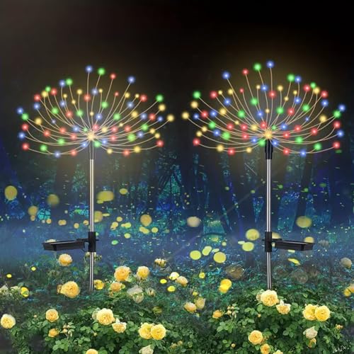 Image of MANSAA M70 Solar Powered Firework Fairy Lights Dazzling 120 Multicolor LED Lights Waterproof Wonder Solar-Powered Efficiency Dusk to Dawn Auto On /Off Perfect for Patio Paths & Lawns Easy Installation