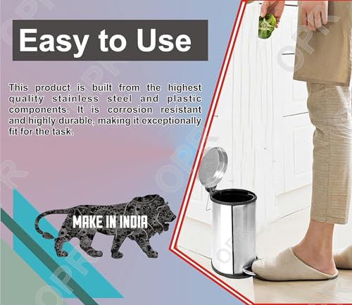 Image of OPR Stainless Steel Plain Pedal Bin With Plastic Bucket And Lid - Pack of 4 (7 Litre (8x12 Inch))