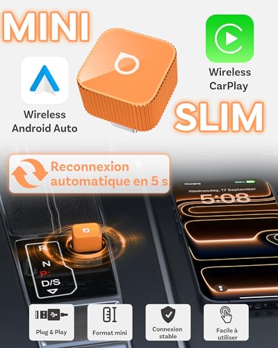 Dongle USB-C compact pour conversion du CarPlay Android Auto filaire en sans-fil Ottocast - 6