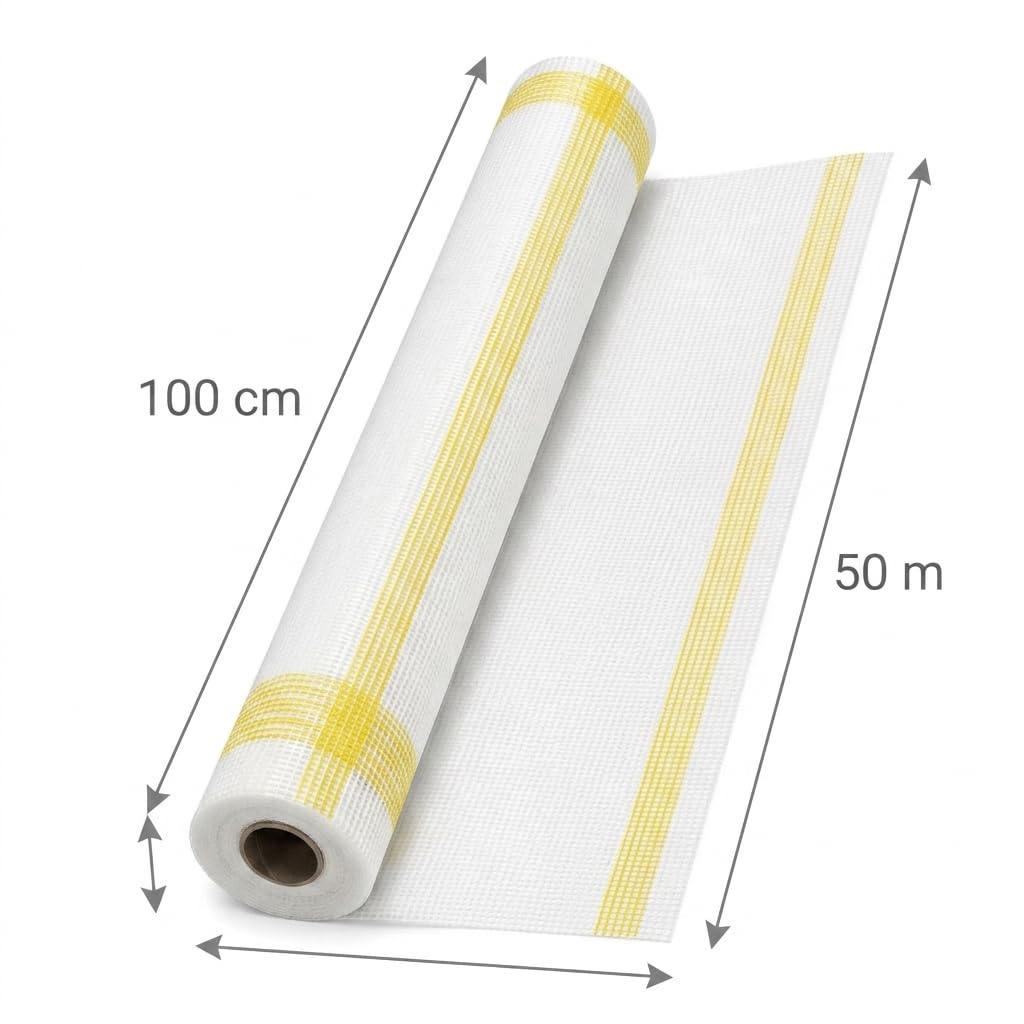 MAKA Rete Porta Intonaco in Fibra di Vetro 1x50 m 78 g/m² Bianca, Rete Anticrepe per Rasature, Intonaci Interni ed Esterni, Consolidamento Superfici e Ristrutturazioni