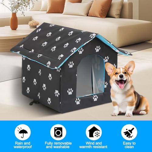 Katzenhaus Outdoor, Katzenhaus Outdoor Winterfest Wasserdicht, Katzenhütte Outdoor Indoor mit Abnehmbarem Kissen für Kleine Hund Katze Streuner Haustiere (L, Schwarz)