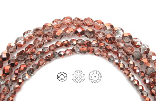 6Mm (204) Crystal Sunset Metallic, 3X16In Strands, Czech Fire Polished Round Faceted Glass Beads #TOP30