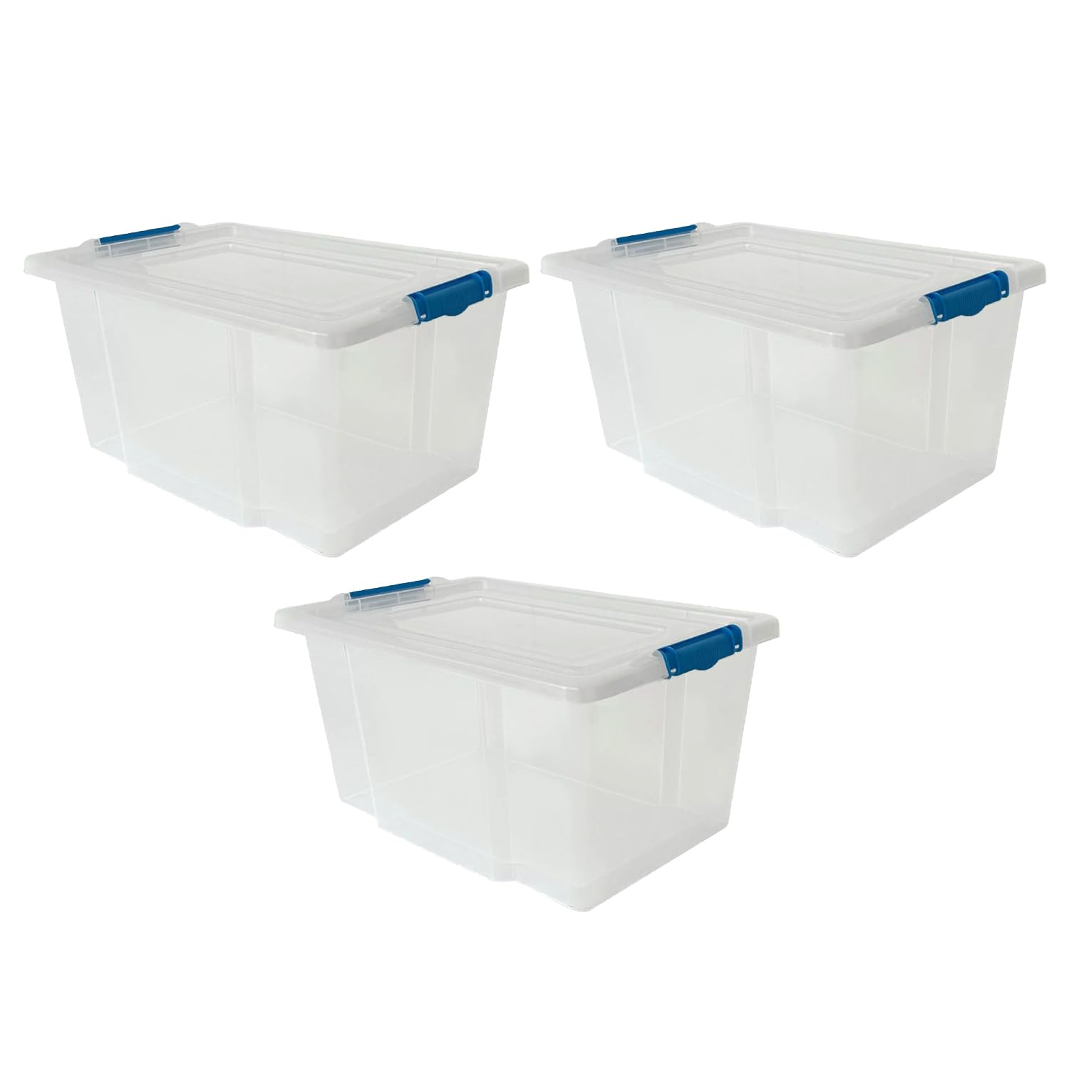 STASH’D STORAGE 50L or 80L Storage Boxes with Lids - Stackable Clear Plastic Boxes with Clip-Lock Lid - Durable & Multipurpose Storage Box for Home, Office & Garage Organisation (Pack of 3, 50 Litres)
