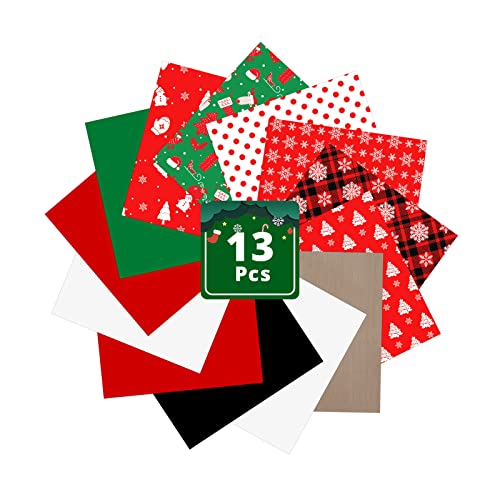 HTVRONT Christmas Heat Transfer Vinyl Bundle-13 Sheets Christmas Patterned Iron on Vinyl 12Ã10inch, 10 Colors HTV Vinyl with Teflon Sheet