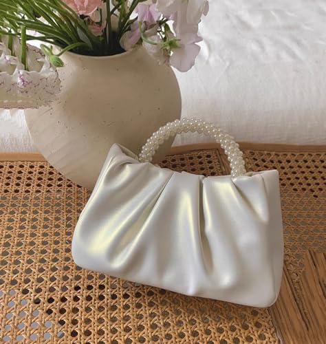 Beatfull Evening Purse Women Small Pearl Handbags Soft Leather Ruched Bag Wedding Bridal Clutch Party Prom Crossbody Purses3