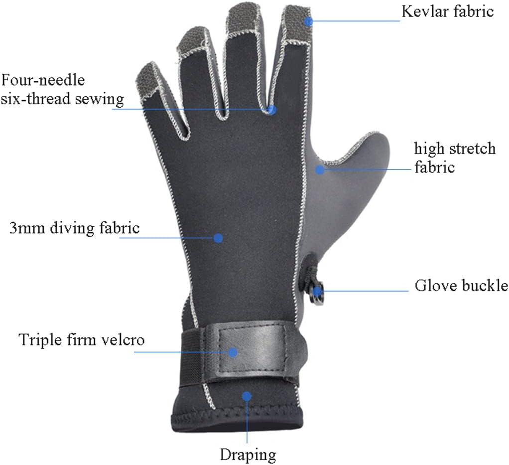 LANGWEI Diving Gloves 3MM, Puncture Resistant Neoprene Wetsuit Gloves for Men Women, Anti Slip Scuba Gloves for Snorkeling Paddling Surfing Kayaking Fishing
