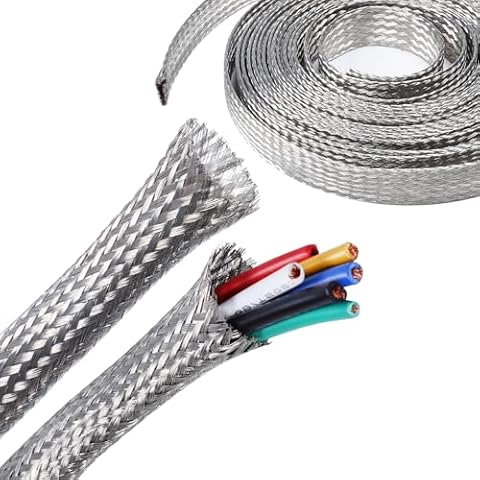 FOURUB Tinned Copper Braided Sleeves for Cover Wire,Expandable Mesh Braided Wires Grounding Straps Shielding Audio Cables(1/4"-16FT) Cover
