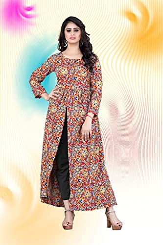 Image of H.E HAMZA ENTERPRISER Printed Crepe Material Brown Western Dress For Women