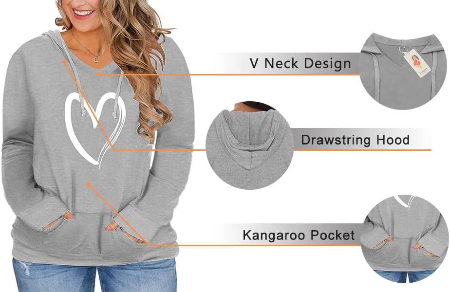 VISLILY Womens Plus-Size Hoodies V Neck Pullover Sweatshirts with Pocket - Image 3