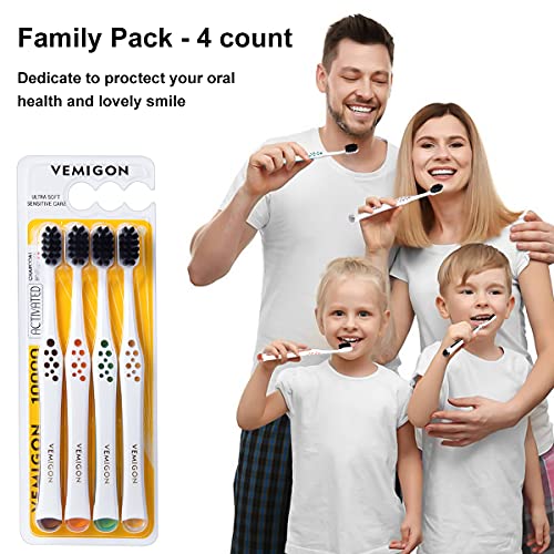 Vemigon Extra Soft Toothbrush For Sensitive Teeth, Wide Head Soft Toothbrushes For Adults, Soft Bristle Toothbrush With Activated Charcoal, Whitening Toothbrush Perfect For Braces (4Pcs) #TOP6