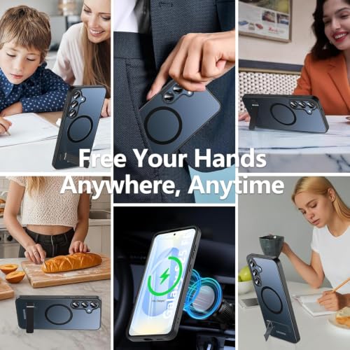 Image of Elzzi MagSafe Compatible Case for Samsung S25 FE Translucent Matte Bottom Kickstand Shockproof Slim Anti-Fingerprint Magnetic Hybrid Protective Cover