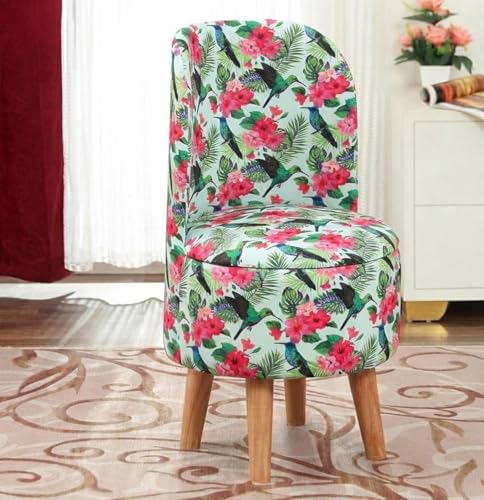 Image of NACIA Velvet Printed Ottoman Chair | Dressing Table Chair for Bedroom Makeup Room Decor | Modern Upholstered Ottoman with Wooden Legs for Living Room & Home (18x18x32 Inches, Baby Pink Leaf)