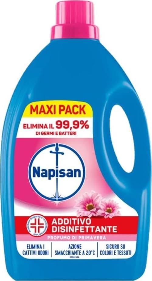 Napisan Additivo Disinfettante Lavatrice alla fragranza Profumo di Primavera, Confezione da 2.2 Litri, Additivo Liquido per Lavatrice, Contro i Batteri e i Cattivi Odori