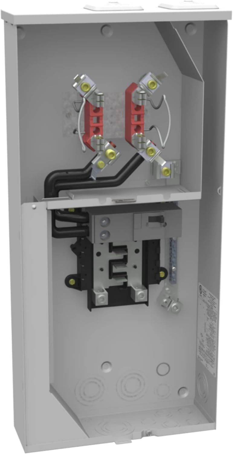 Milbank U5168-XTL-200-KK 4 Terminal Ringless 200 Amp Meter Base Socket 2 Small Closing Plates 1-200 Ampere Main Breaker 8 Branch Circuit Horn Bypass