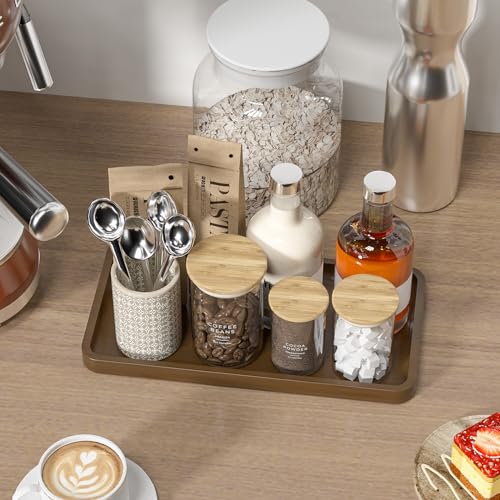 Image of Weenson Bathroom Vanity Tray for Soap Dispenser, Perfume, Makeup, Dresser Jewelry, Decor, Candle, Bamboo Kitchen Tray for Counter Coffee Spice Salt Brown Toilet Tank Tray11.81 inchL x 6.1 inchW x 0.79 inchH