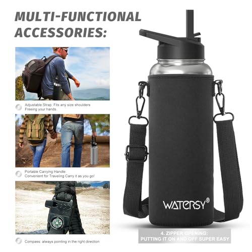 Image of 40oz Insulated Water Bottle (Cold for 48 Hrs),BPA Free&Leak Proof,Stainless Steel Water Flask,Water Jug with Straw Spout Lids for Gym,Hiking,Travel,Stainless