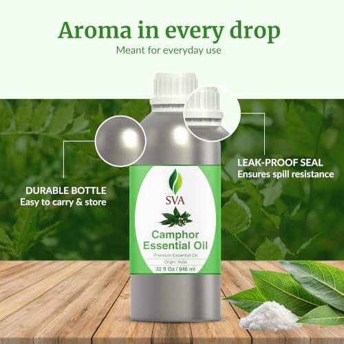 Image of SVA Camphor Essential Oil, Huge Bottle, Large Size, 32 Fl Oz (946 ml) | Camphor Oil for Diffuser, Humidifier, Steam, Spray, Body Massage, Hair, Skin, Soap Making, Candle Making & DIY Blending