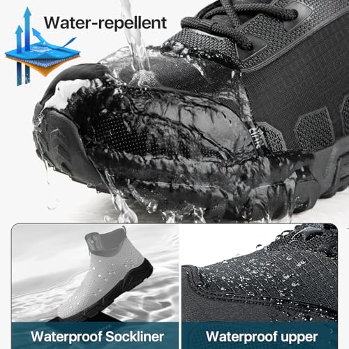 FREE SOLDIER Men's Waterproof Hiking Boots Lightweight Work Boots Military Tactical Boots Durable Combat Boots(Black 9)2