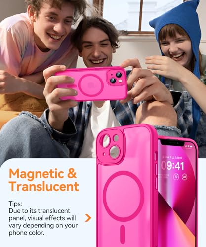 Image of CANSHN Magnetic for iPhone 13 Mini Case, Upgraded [Full Camera Protection] [Compatible with Magsafe] [Translucent Matte] Shockproof Protective Phone Case for iPhone 13 Mini 5.4 inch - Hot Pink