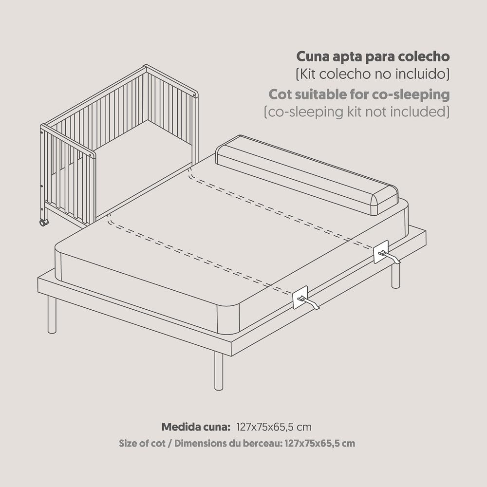 Interbaby Cuna Bebé Colecho Convertible 120x60 Evolutiva Madera (Blanco) | Cuna colecho evolutiva madera, altura regulable, ruedas con freno, convertible en escritorio y sofá