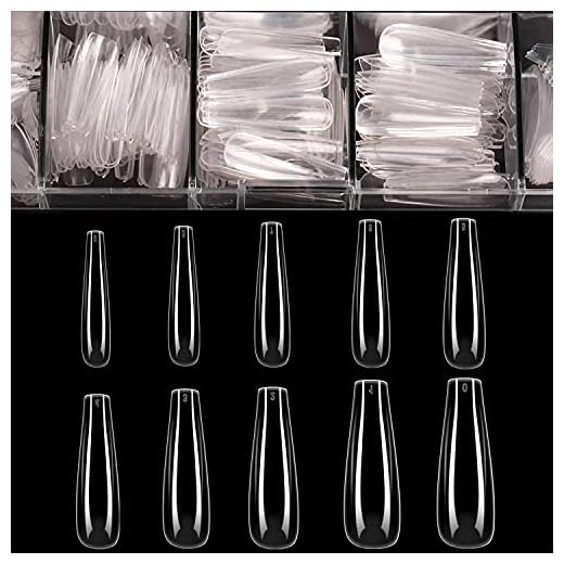Coffin Nails Long Fake Nails - Clear Acrylic Nails Coffin Shaped Ballerina Nails Tips BTArtbox 500pcs Full Cover False Nail Artificial Nails with Case for Nail Salons and DIY Nail Art, 10 Sizes