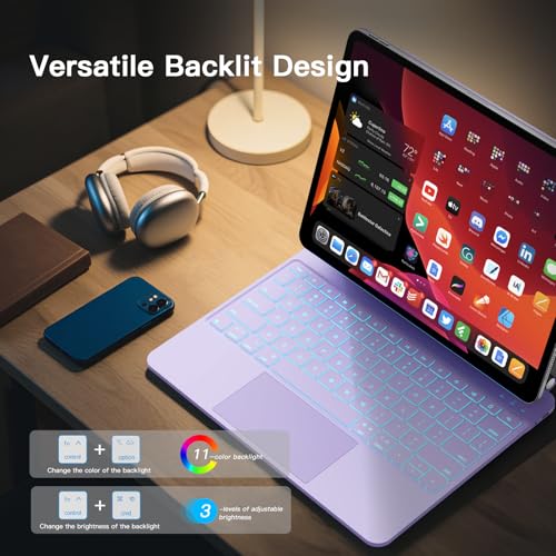 Image of RAYMCRAFT for iPad Pro 13-inch Case with Keyboard (M5 /M4, 2025 /2024), 11-Colors Backlight with Pencil Buckle, Stain-Resistant Surface, Magic Keyboard for iPad Pro 13-inch, Multi-Touch Trackpad, Purple