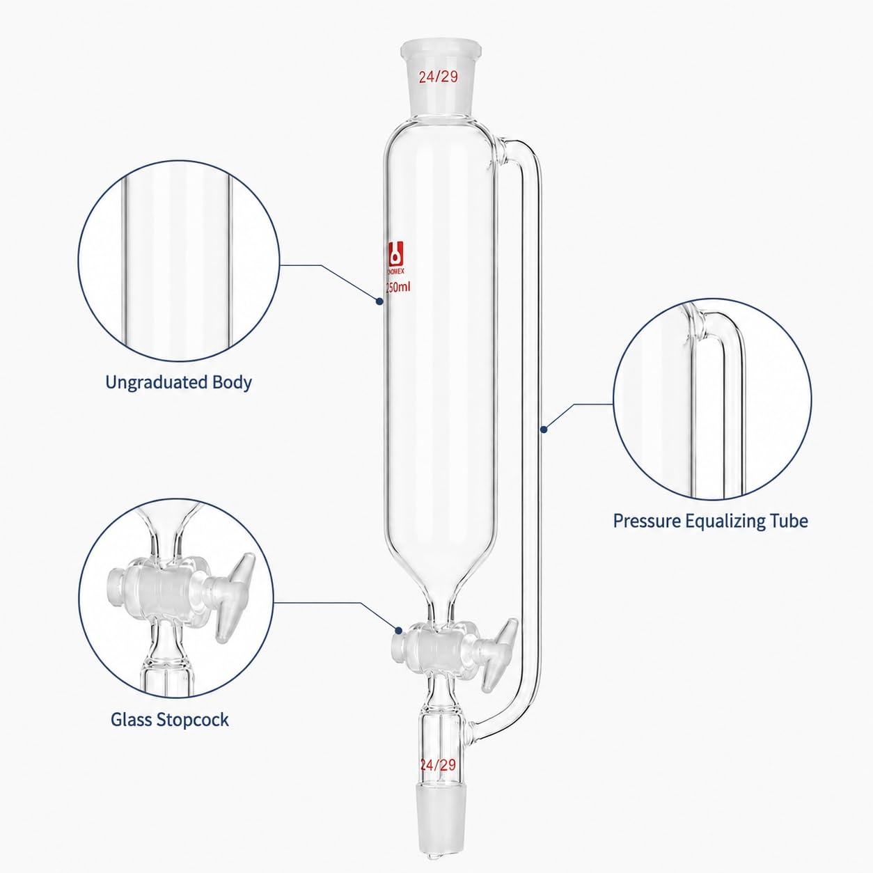 Embudo Goteo Igualación Presión Vidrio Borosilicato Adición Lab-5000mL 40#