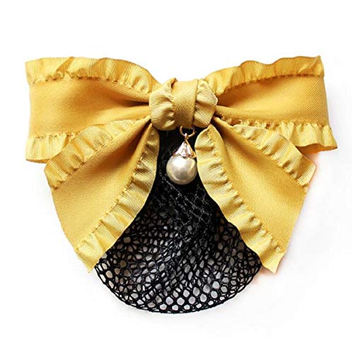 YueLian Ladies Headdress Waitress Bun Cover Hair Net Snood Bowknot Hair Clips Royal Style Bun Nets (B-Yellow)