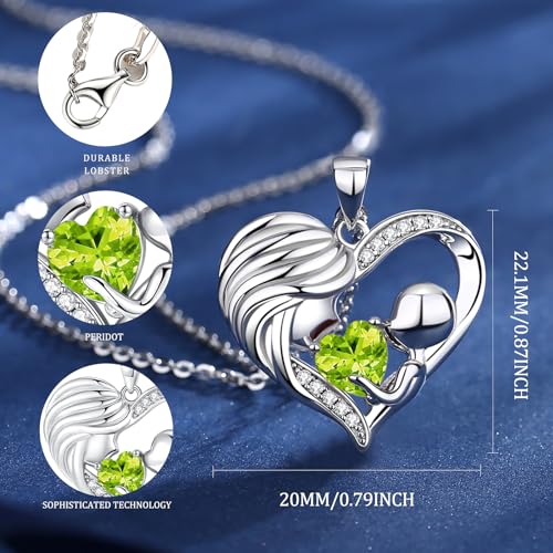 FANCIME Mom Birthstone Necklace Mother and Child Love Heart Necklace I Love You Mom Gifts Mothers Day Birthstone Jewelry Gifts for Grandmother Women Wife, 16"+2" Inches2