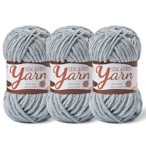 Image of 3 Pack Fluffy Velvet Yarn for Crocheting,Baby Blanket Yarn for Crocheting Soft,150g(196.8yds) Amigurumi Yarns,Plush Chenille Crochet Yarns,Puzzle Yarn for Crochet Weaving Craft(3 Grayish)