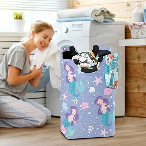 Mnsruu Lilac Mermaid Pop-Up Laundry Hampers,Waterproof and Collapsible Laundry Basket with Handles for Baby Nursery College Dorms Kids Bedroom Bathroom