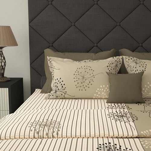 Image of Story@Home Cotton Bedsheet for Double Bed with 2 Pillow Covers 186 TC 225x250 cm, Beige, Floral Queen Size Bed Sheet | Perfect for Home Decor & Ultimate Comfort | Ideal for Gifting