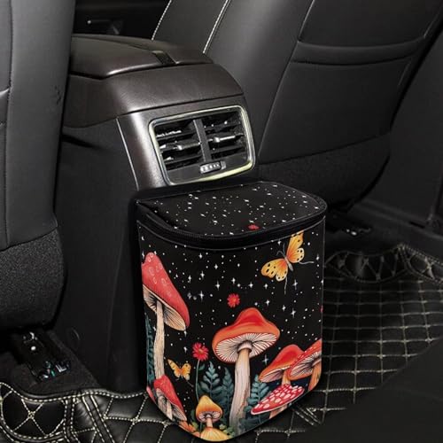 Image of Hanging Mushroom Car Trash Bin Interior Accessories Portable Vehicle Garbage Cans Bag for Back Seat Washable Mini Car Trash Cans for Front Back Seat