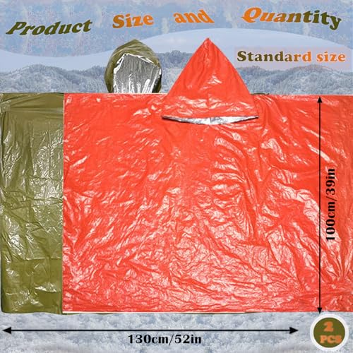 Image of Emergency Survival Poncho, Mylar Liner - Retains 92% Body Heat, Reversible with Hood