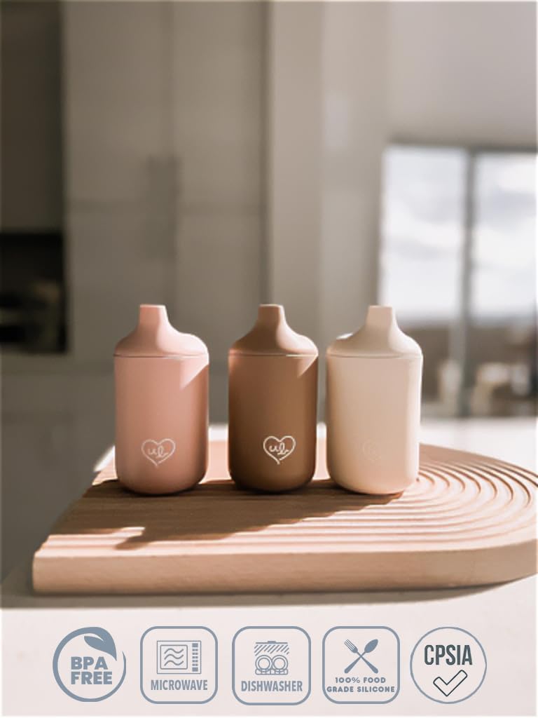 Baby Silicone Cups Reliable Lid Sippy Cup 6 oz Unbreakable No Spill Toddler Training Cup, Leak Proof, Spill Proof Kids Take and Toss Cup Set of 3 (Beige) - Image 3