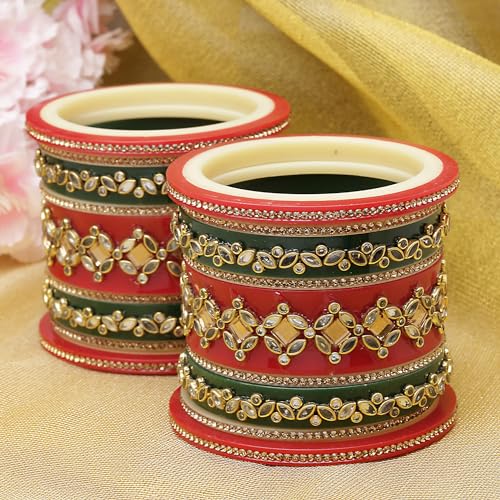 18 Gold-Plated Pearl & Zircon Gemstone Bangles Set