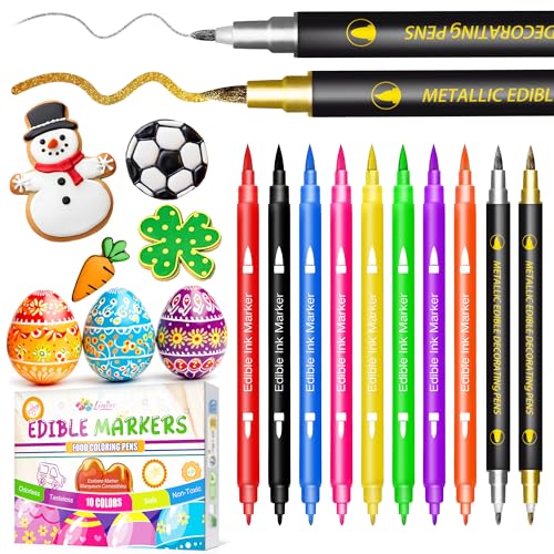 Food Colouring Pens - 10 pcs Dual Sided Edible Icing Pens with Fine Thick Tip Edible Markers Paint for Cake Decorating Cookies Fondant Frosting Icing Easter Eggs Food Grade Gourmet Writers