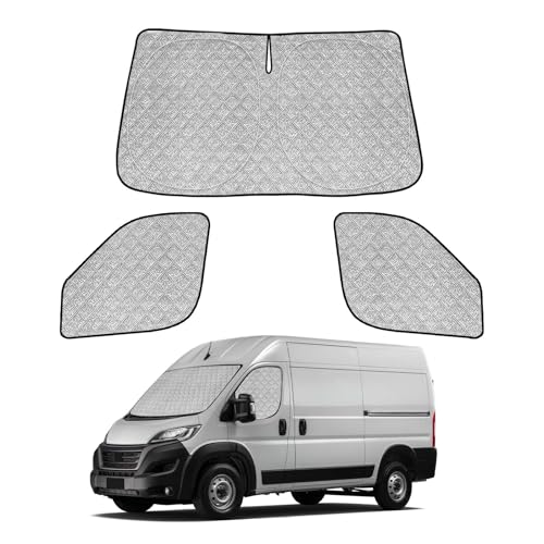 Lot de 3 pare-soleil de voiture pour camping-car Fiat Ducato X250/X290, Peugeot Boxer, Citroën Jumper - Pare-brise avant pliable et vitres latérales...