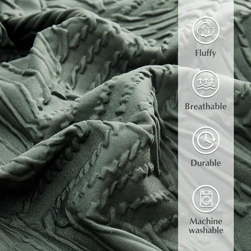 Image of Geniospin Full Size Comforter Set - 7 Pieces Dark Green Bedding Set, Botanical Textured Comforter Bed Set, All Season Lightweight Bed in a Bag with Comforter, Sheets, Pillowcases & Shams