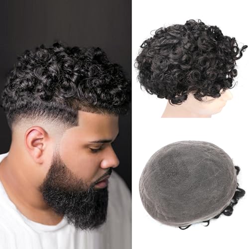 lumeng 20MM Curly Toupee for Black Men Fancy HairPiece 6''Real